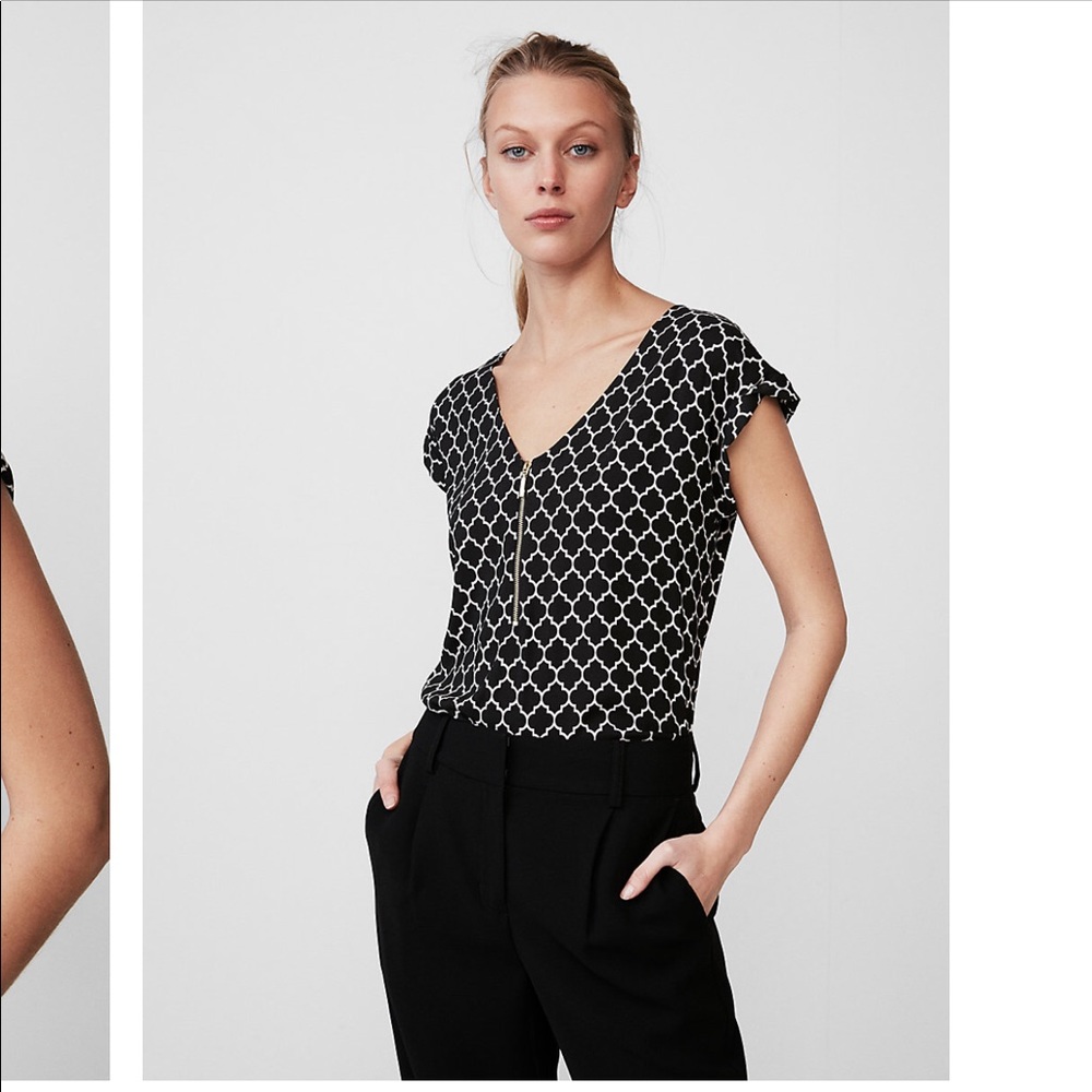 Express quatrefoil print zip front top
